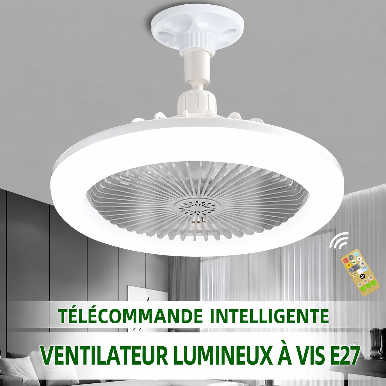 Ventilateur de plafond 3-en-1 avec télécommande et éclairage LED